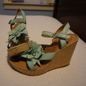 Born leather and rattan wedges